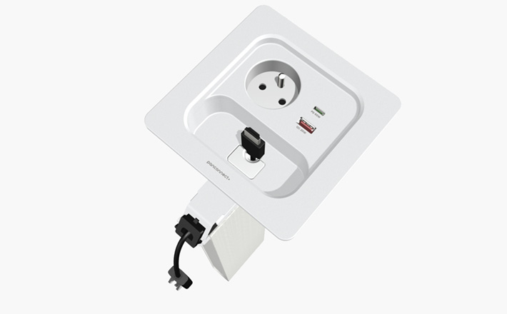 FLOPIQ M s integrovaným USB-C/A nabíjením a LAN a HDMI vytahovacími PULL-OUT kabely